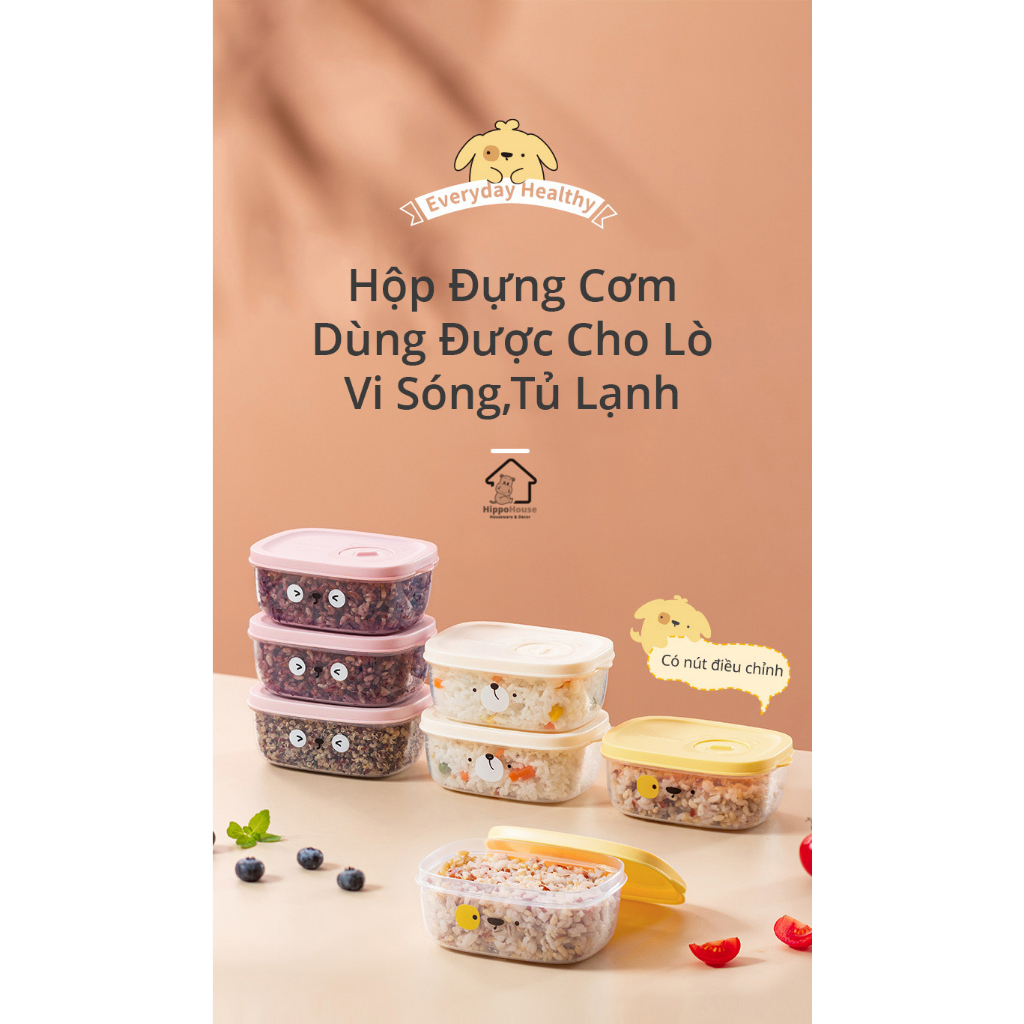 Hộp đựng thực phẩm, cơm hoạ tiết dễ thương sử dụng được lò vi sóng 12.5x8.5x5cm