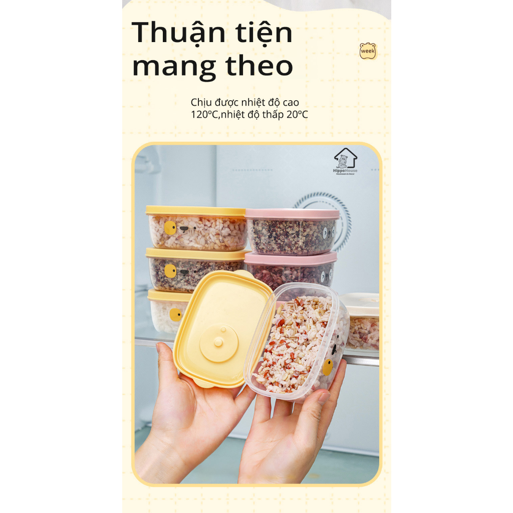 Hộp đựng thực phẩm, cơm hoạ tiết dễ thương sử dụng được lò vi sóng 12.5x8.5x5cm