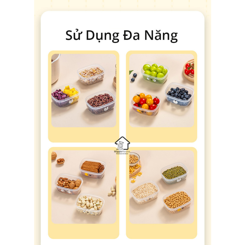 Hộp đựng thực phẩm, cơm hoạ tiết dễ thương sử dụng được lò vi sóng 12.5x8.5x5cm