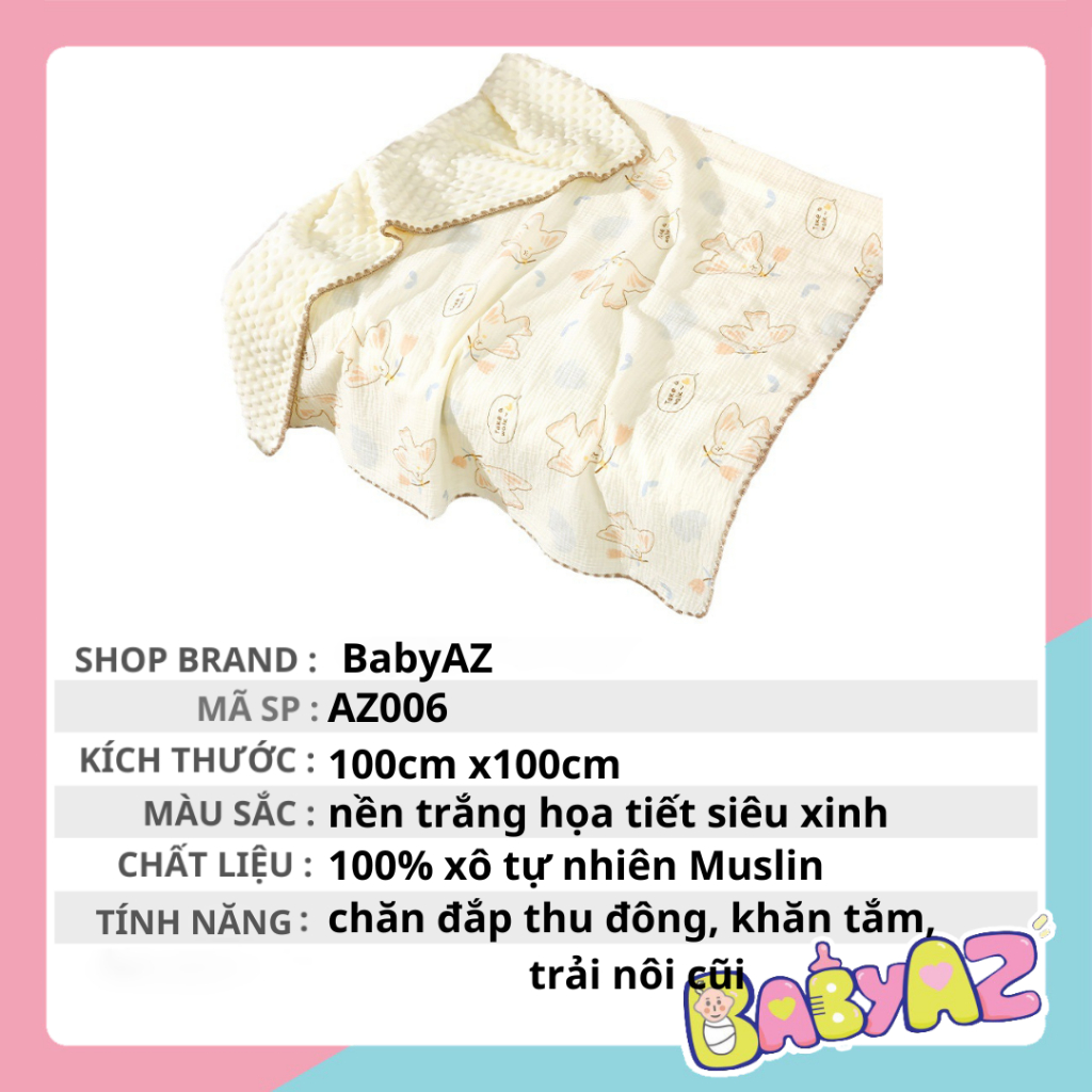 Chăn xô Muslin Organic thu đông lót lông hạt đậu, mền đắp văn phòng chất liệu cao cấp