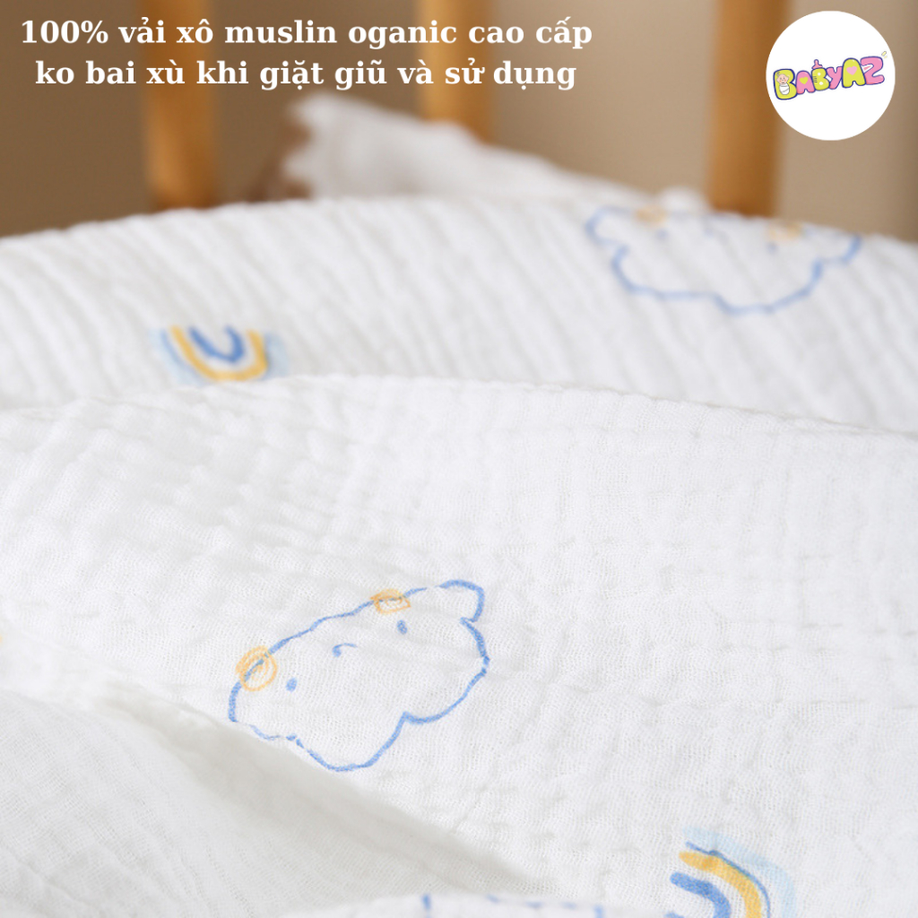 Chăn xô Muslin Organic thu đông lót lông hạt đậu, mền đắp văn phòng chất liệu cao cấp