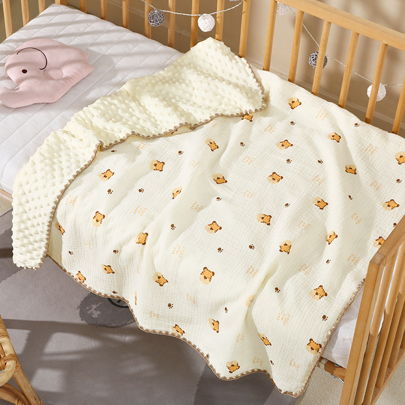 Chăn xô Muslin Organic thu đông lót lông hạt đậu, mền đắp văn phòng chất liệu cao cấp