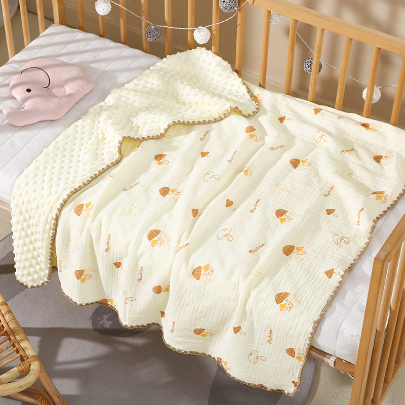 Chăn xô Muslin Organic thu đông lót lông hạt đậu, mền đắp văn phòng chất liệu cao cấp