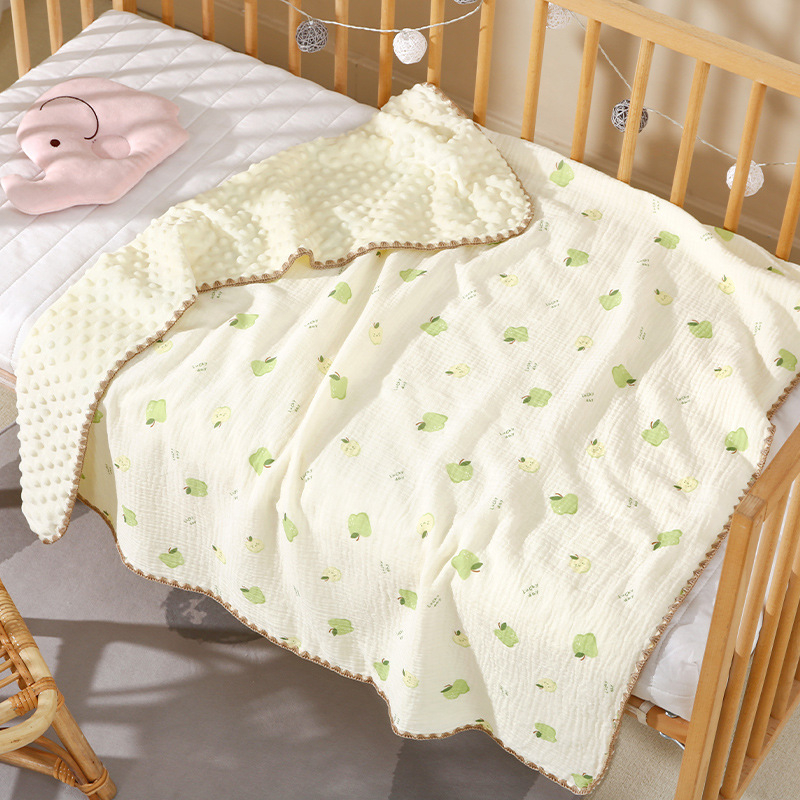 Chăn xô Muslin Organic thu đông lót lông hạt đậu, mền đắp văn phòng chất liệu cao cấp