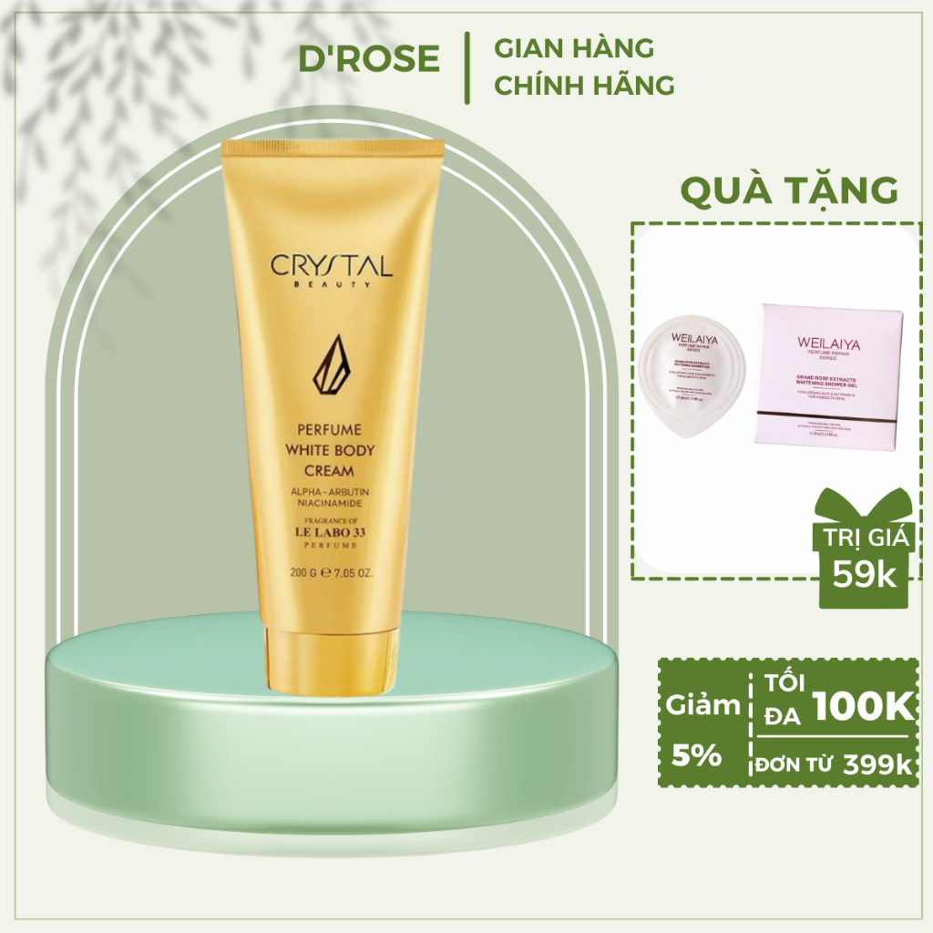 Kem dưỡng trắng da body Crystal kích trắng da body dưỡng ẩm se khít lỗ chân lông thoa lên da nâng từ 2-4 tone DR45