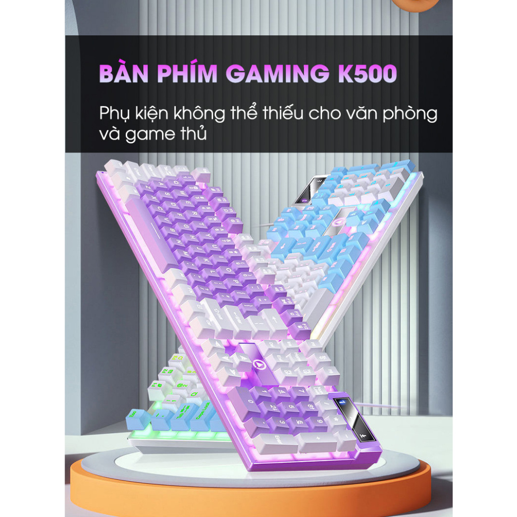 Bàn phím máy tính có dây gaming K500 giả cơ led rgb full 104 key chống nước cho laptop pc văn phòng game thủ