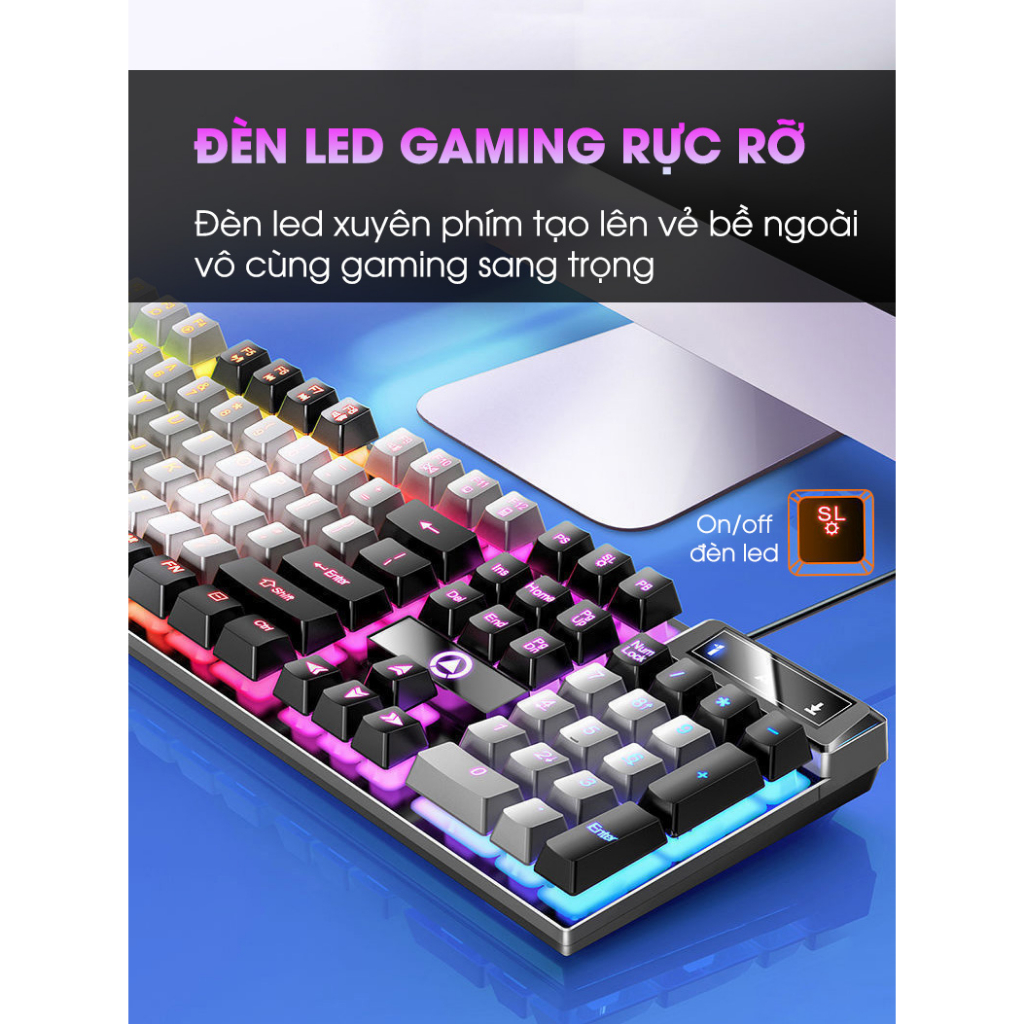 Bàn phím máy tính có dây gaming K500 giả cơ led rgb full 104 key chống nước cho laptop pc văn phòng game thủ