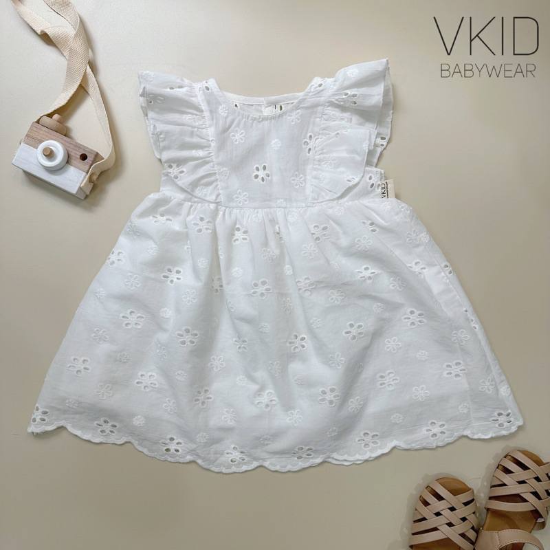 V32 Váy cánh tiên thô thêu hoa trắng cho bé gái đáng yêu size 8-15kg