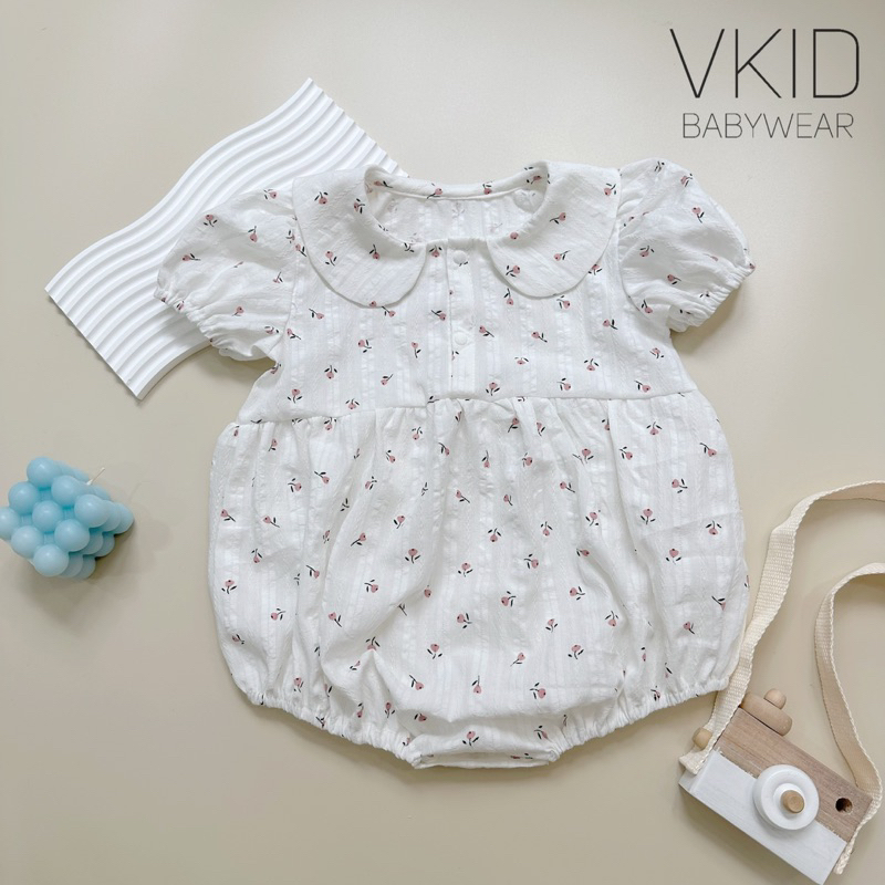 V31 Bodysuit cổ sen hoa nhí xinh xắn cho bé gái chất thô cotton size 5-15kg