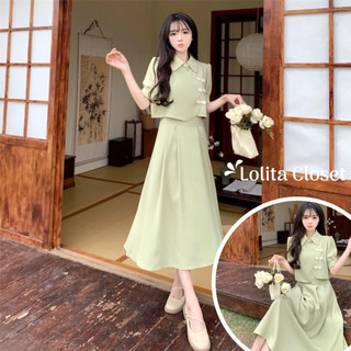 Váy đầm cách điệu sườn xám màu xanh cốm liền thân phong cách Ulzzang MS1061