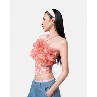 Áo croptop SheByShj phối bèo màu cam - Blooming Top