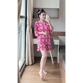 Bộ đồ mặc nhà đồ ngủ nữ áo cộc quần cộc dập ly đùi form dơi chất thun dập ly  freesize 40-65kg - CHUN'S SLEEPWEAR