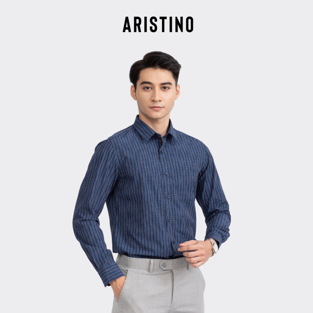 Áo sơ mi nam dài tay ARISTINO phom Regular Fit, màu Xanh than dệt dobby nhã nhặn, thanh lịch - ALS12502