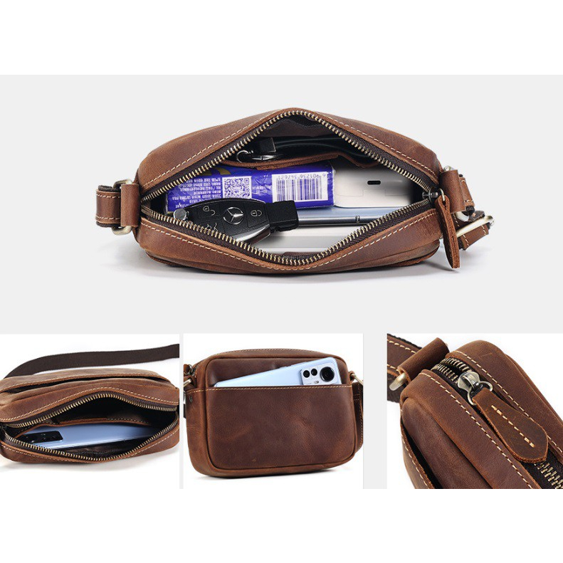 Túi đeo chéo nam nữ da bò thật 100% kiêm túi cầm tay cho nam Haviza JOY