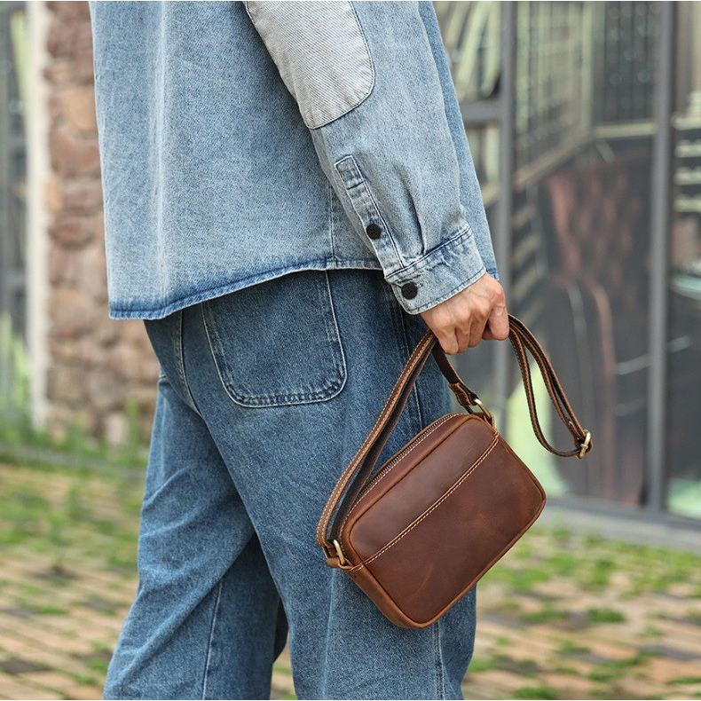 Túi đeo chéo nam nữ da bò thật 100% kiêm túi cầm tay cho nam Haviza JOY