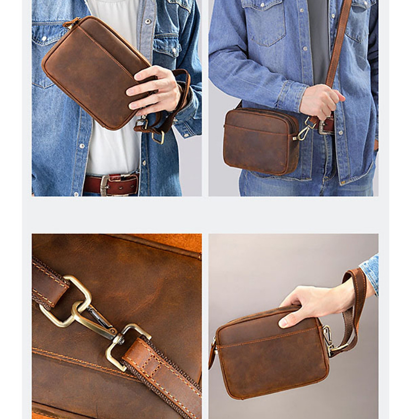 Túi đeo chéo nam nữ da bò thật 100% kiêm túi cầm tay cho nam Haviza JOY