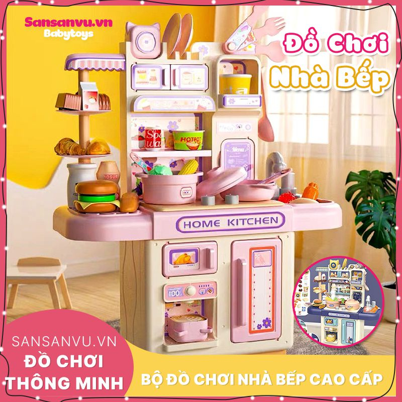 Đồ chơi nhà bếp Sansanvu mô phỏng nấu ăn chân thật, có hộp đồ chơi nấu ăn cho bé