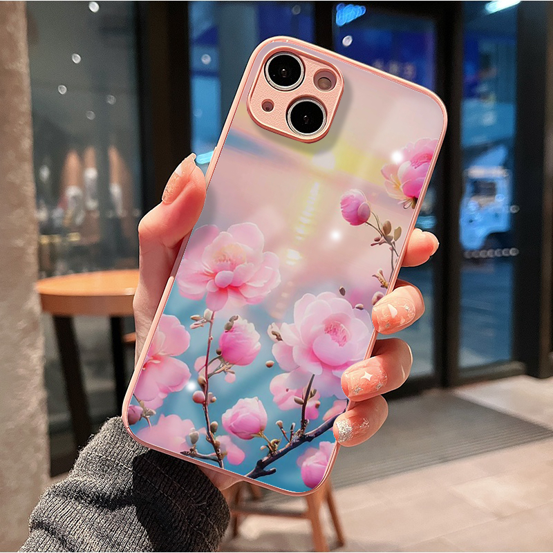 ỐP lưng iphone mặt kính hình hoa dưới ánh trăng lung linh ốp kính cho iphone 6/7/8/X/XS/11/12/13/14 Pro Plus Max kx010