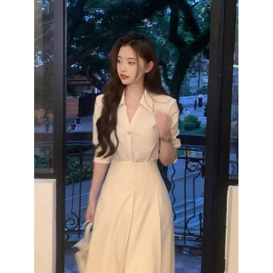 Bộ sơ mi nữ Aly áo sơ mi nữ phối chân váy xoè công sở chất liệu nhuyễn