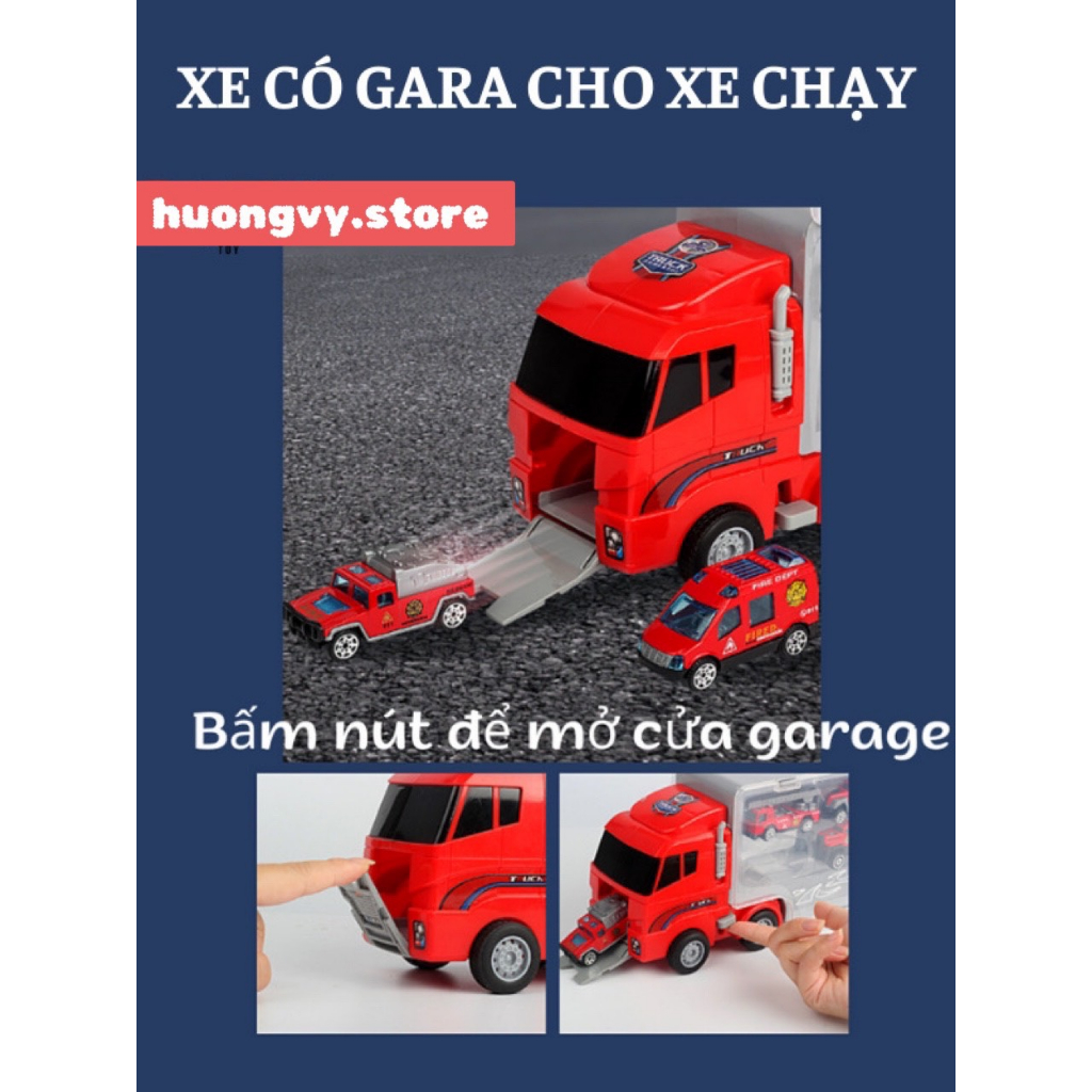 Đồ chơi Xe tải nhiều ngăn 6 trong 1 kèm 6 ô tô sắt, đồ chơi ô tô cho bé trai