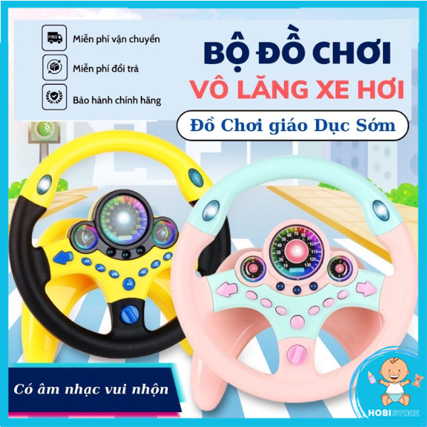 Vô lăng xe hơi tay tập lái ô tô đồ chơi cho bé gắn oto tương tác có âm thanh kèm đèn nhạc xoay 360 độ vui nhộn