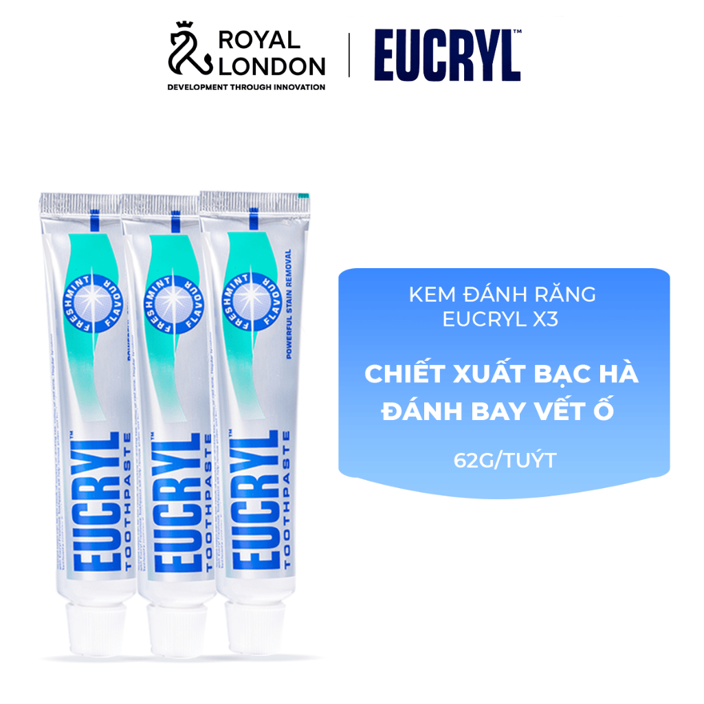 Combo 3 Kem đánh răng Eucryl hỗ trợ làm trắng răng (3x62g)