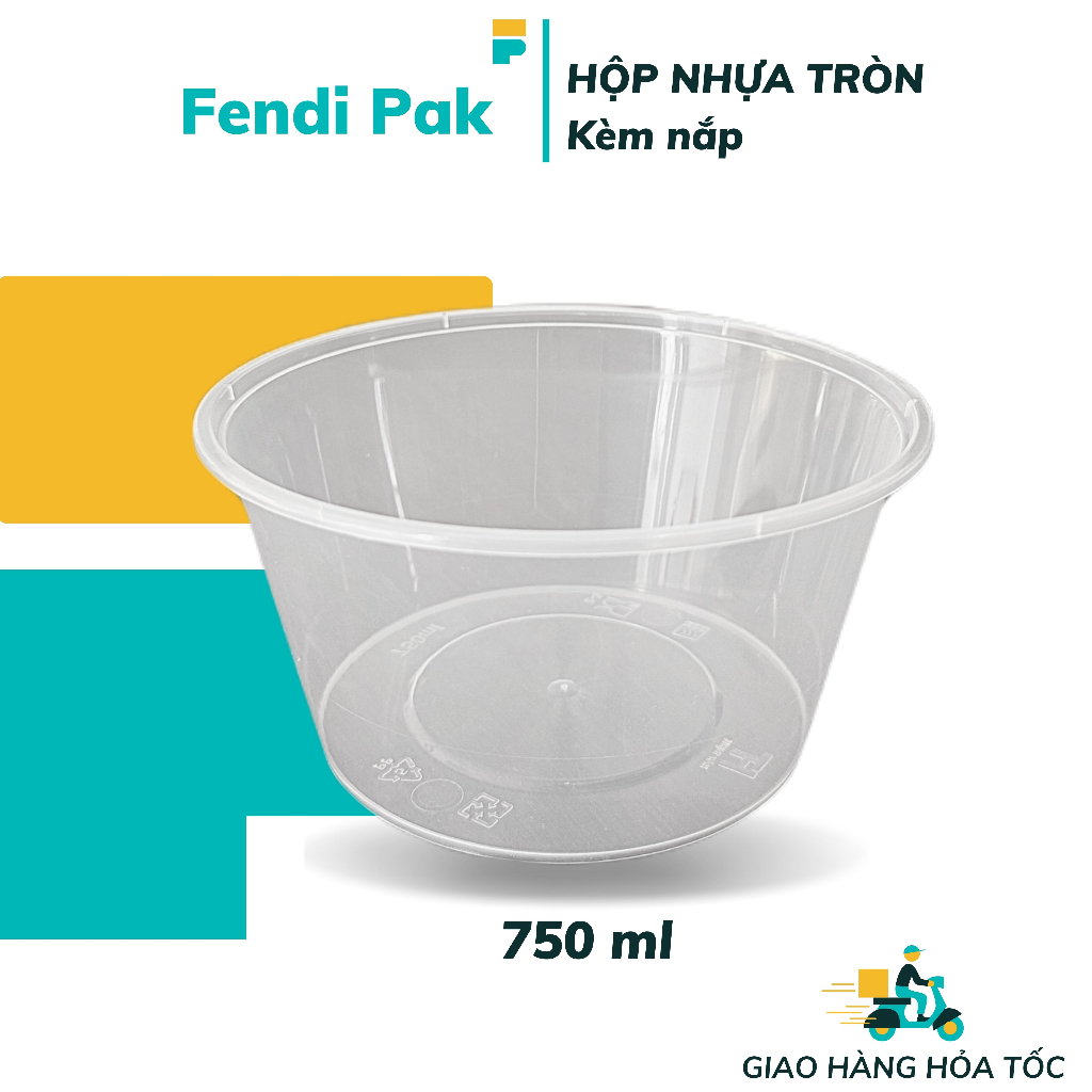 |Combo 50| Hộp nhựa tròn 750ml đựng thực phẩm, hộp microwave đựng phở bún, hộp tròn trong suốt kèm nắp dùng lò vi sóng