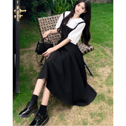 Váy Đầm Đen Búp Bê Dài Phong Cách Hàn Quốc