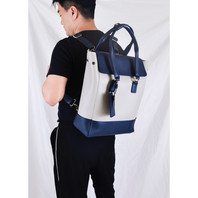 Túi da KHÔISTORE | Max_Túi tote balo đeo chéo đa năng_Túi thiết kế_Hàng thủ công_Túi du lịch_Công sở_Màu xám phối navy