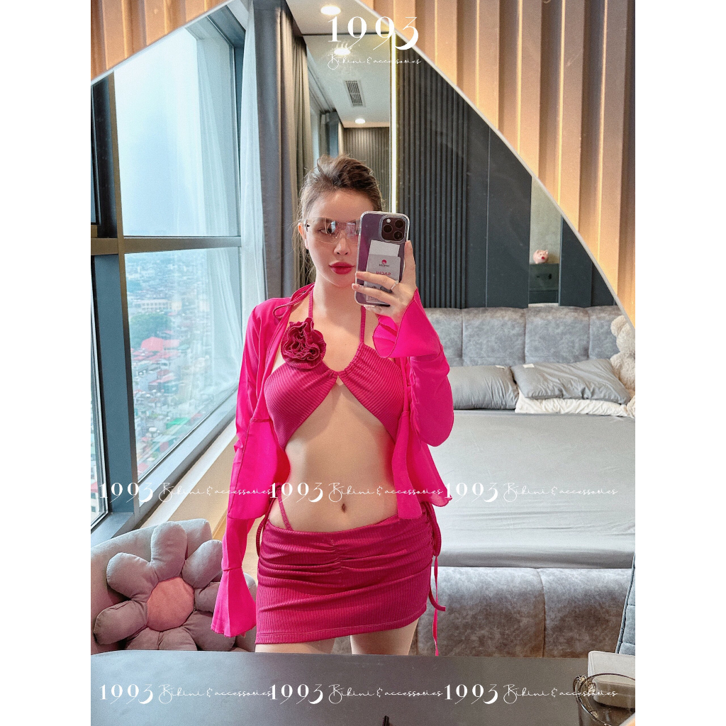 Set Bikini Mie hồng 5 chi tiết