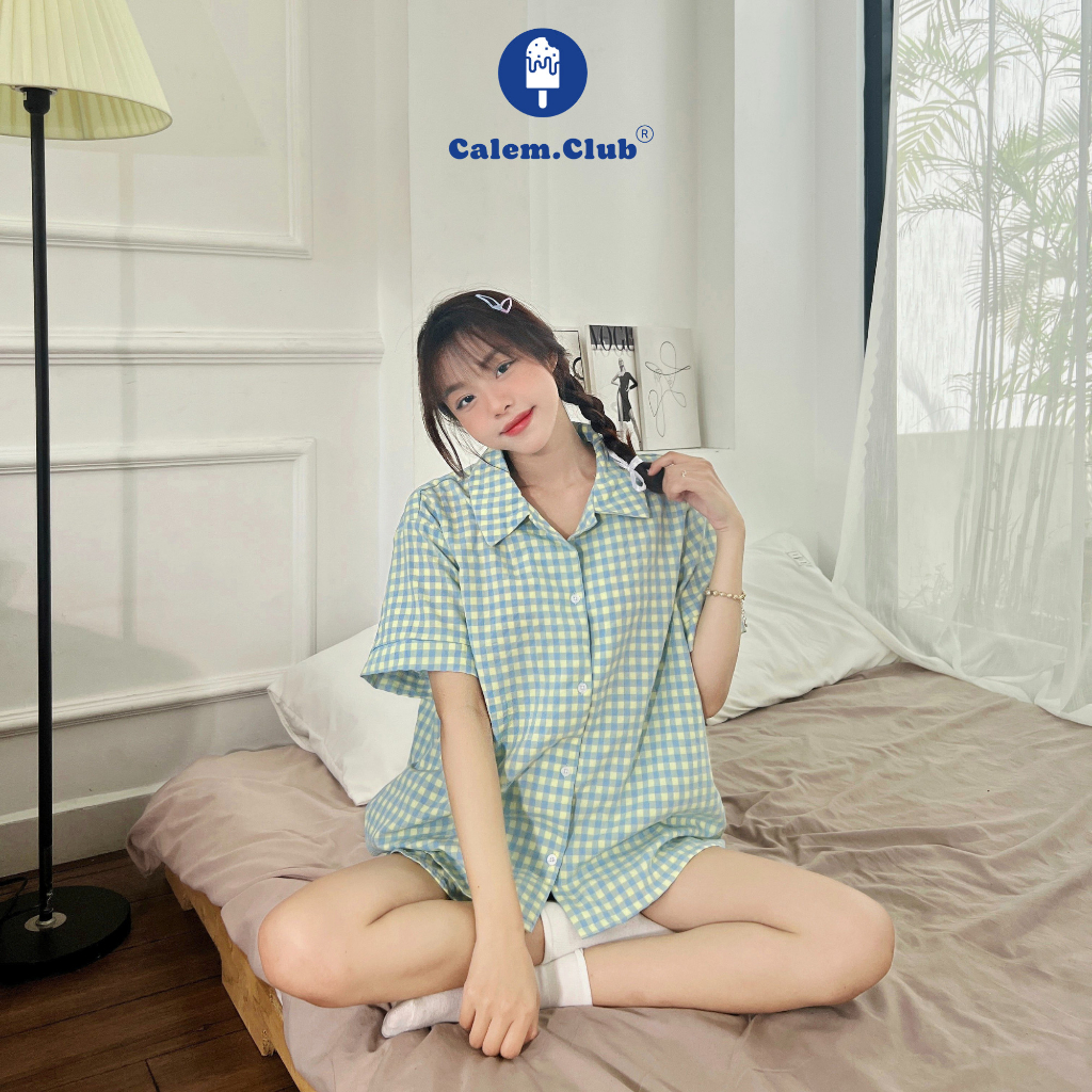 Pijama Nữ- Set đồ ngủ nữ KẺ CARO (áo + quần) chất vải xốp cotton thoáng mát Calem.Club