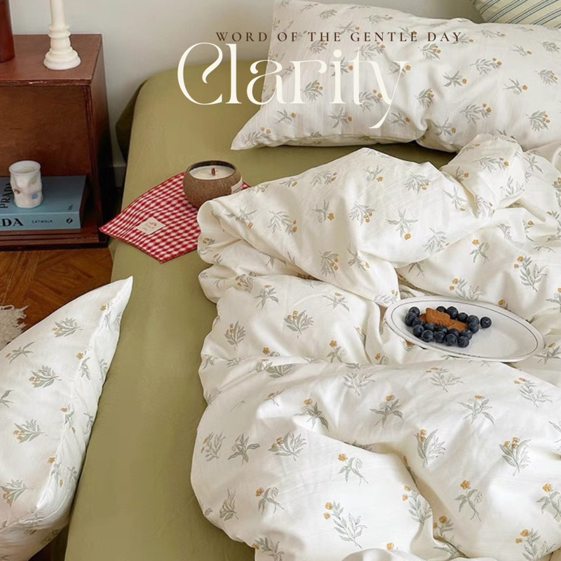 Bộ 4 món ga gối và vỏ chăn Cotton Linen hoạ tiết hoa cỏ trong trẻo nhẹ nhàng