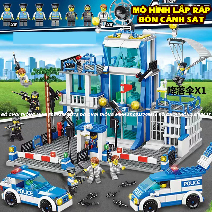 Mô hình lắp ráp đồn cảnh sát, đồ chơi lắp ráp city police, lắp ráp city swat đồ chơi lắp ráp trẻ em