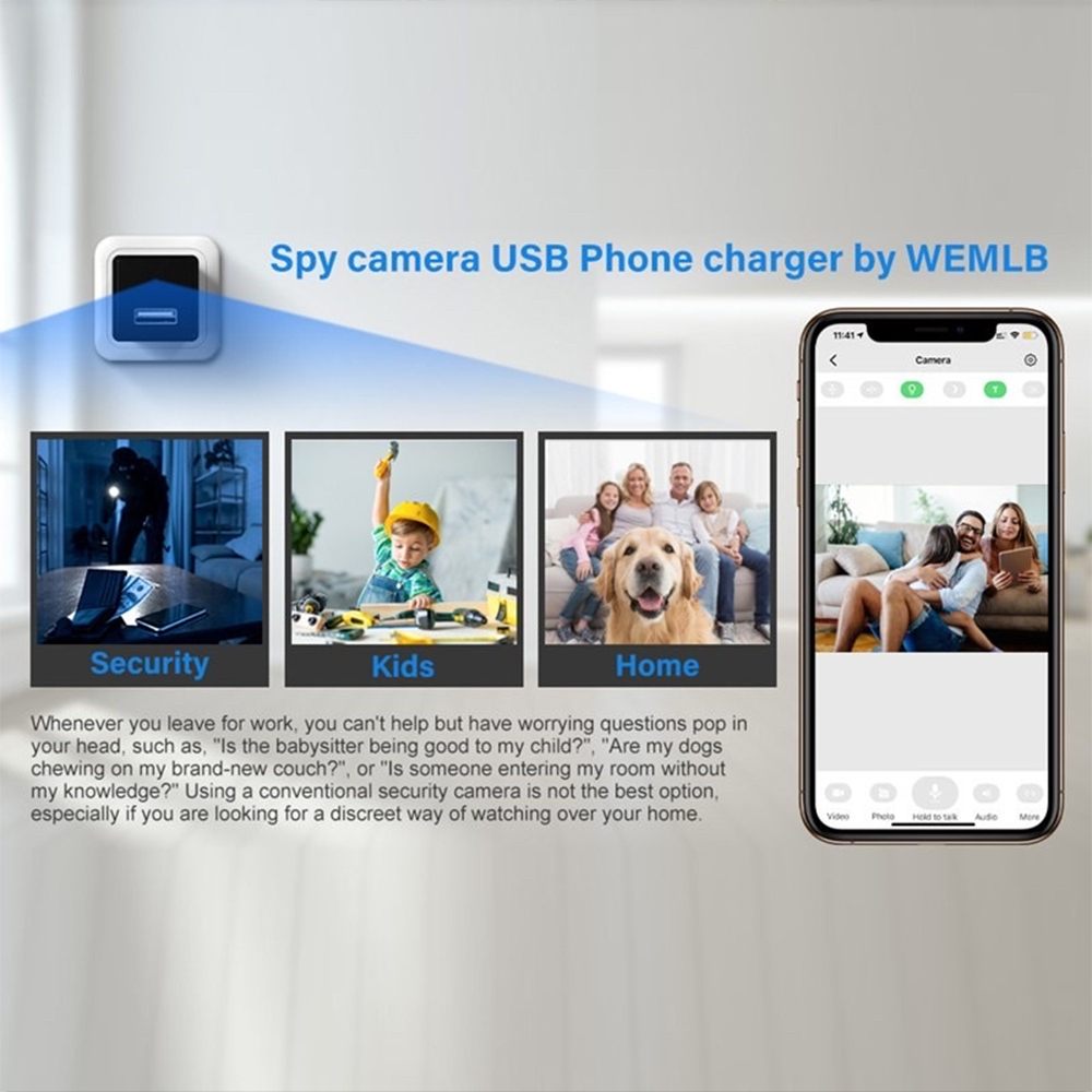 Camera giám sát wifi mini dạng củ sạc xem trực tiếp trên điện thoại, chất lượng video sắc nét 1080HD Tặng kèm thẻ nhớ 32 | BigBuy360 - bigbuy360.vn