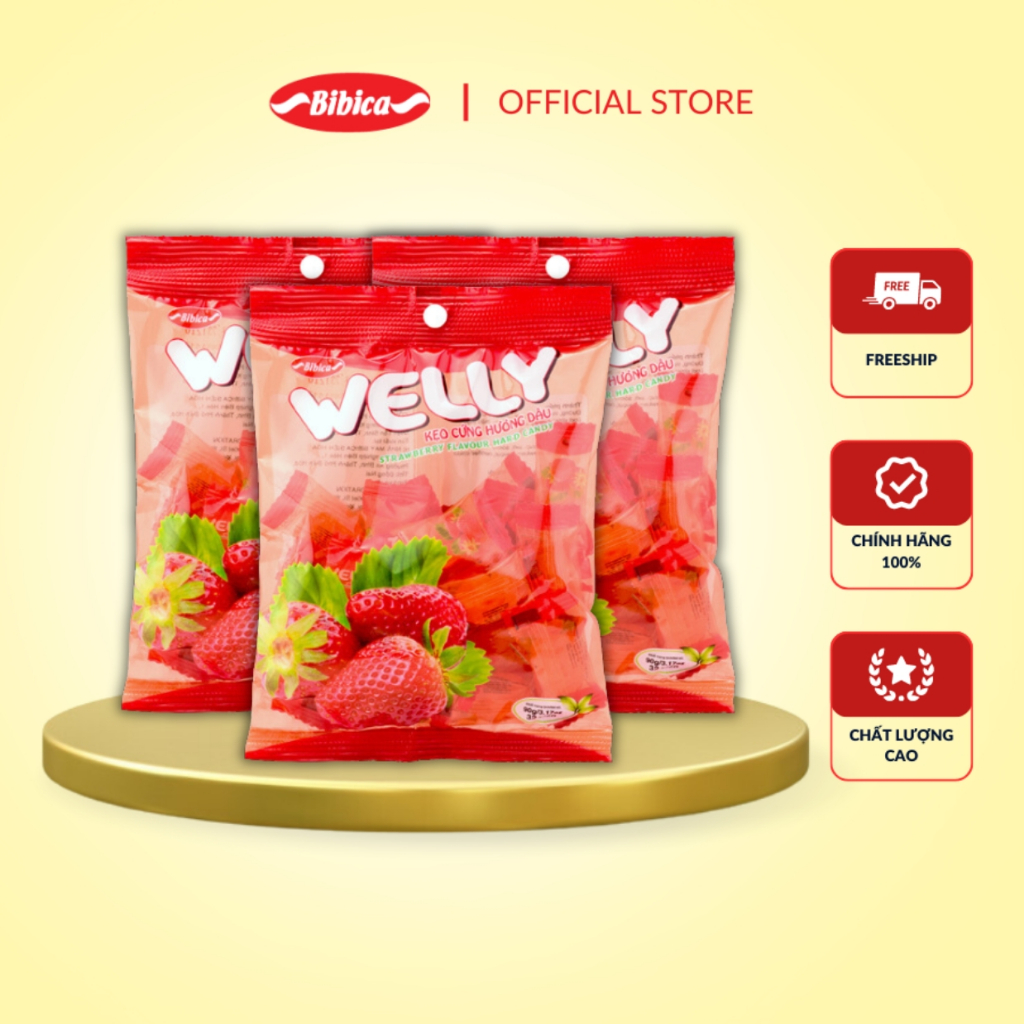 Combo 3 Kẹo Cứng Welly Dâu Bibica 70g