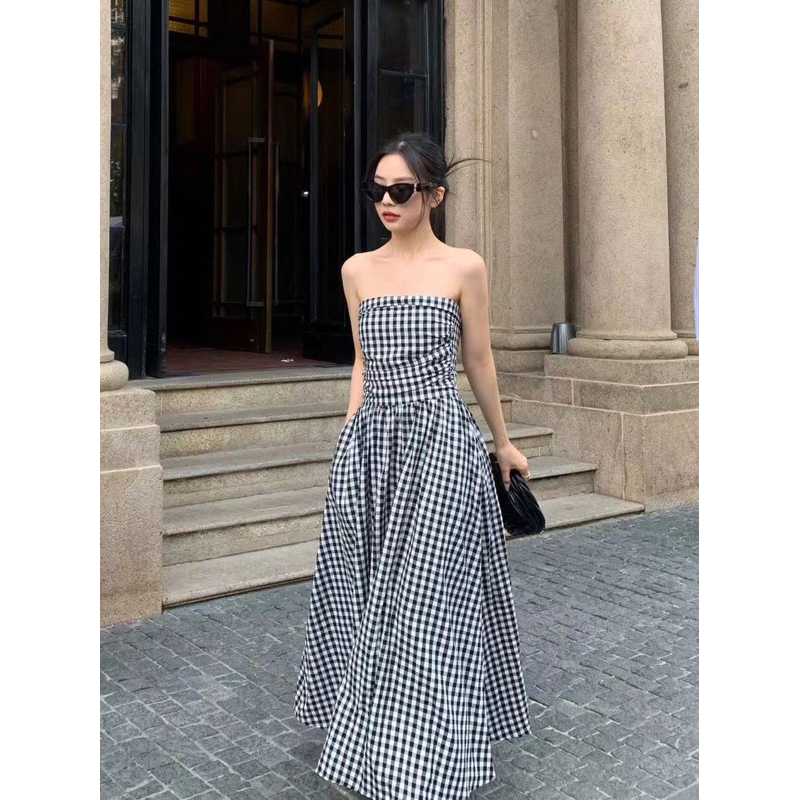 Đầm quây caro Hàn Quốc