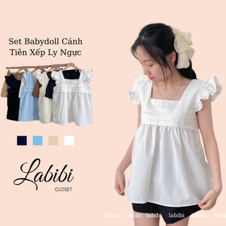 Set Babydoll Cánh Tiên Xếp Ly Ngực Kèm Quần Đùi Nhiều Màu, Labibi