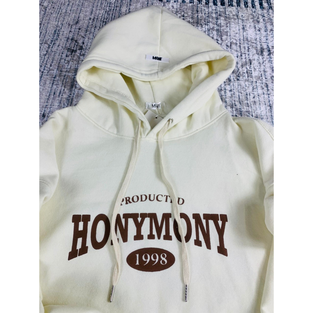 Áo hoodie Honymony 1998 peonyb unisex - Nỉ dài tay phồng in lưng bàn cờ caro phối mũ 2 lớp phong cách cá tính đường phố