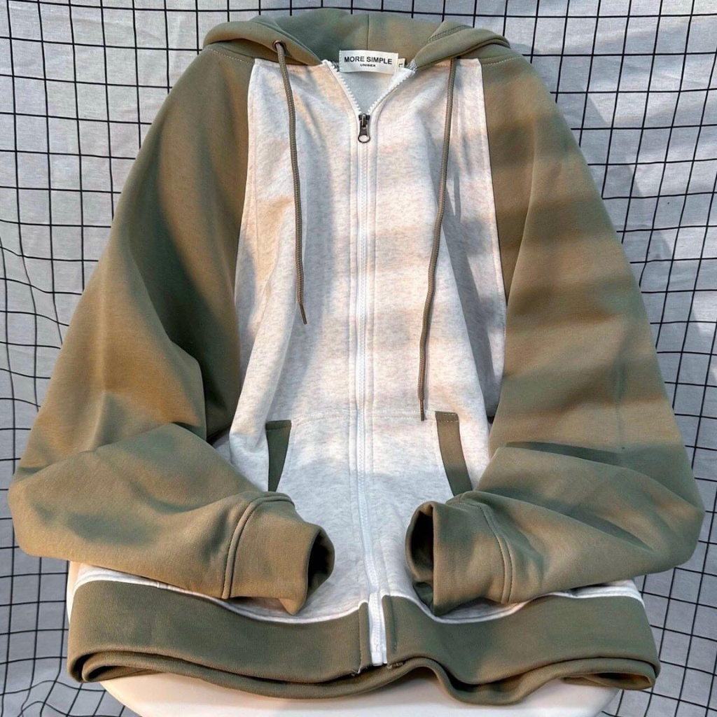 Áo khoác raglan nỉ xám phối tay rêu peonyb unisex - Khoát jacket form rộng tay bồng bánh bèo hotgirl cá tính đường phố