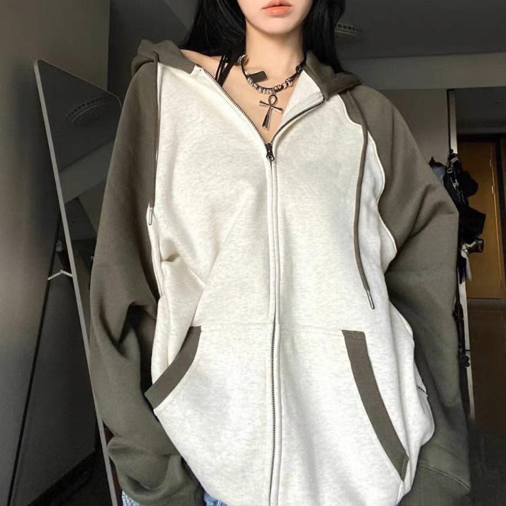 Áo khoác raglan nỉ xám phối tay rêu peonyb unisex - Khoát jacket form rộng tay bồng bánh bèo hotgirl cá tính đường phố