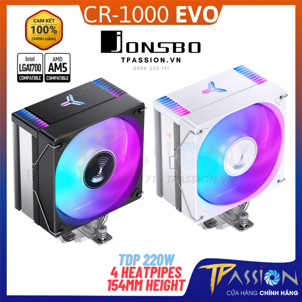 Tản nhiệt khí CPU RGB Jonsbo CR-1000 EVO / CR-1400 / White (Trắng) - CR1000 CR1400 4 ống dẫn nhiệt, socket 1700, LED RGB
