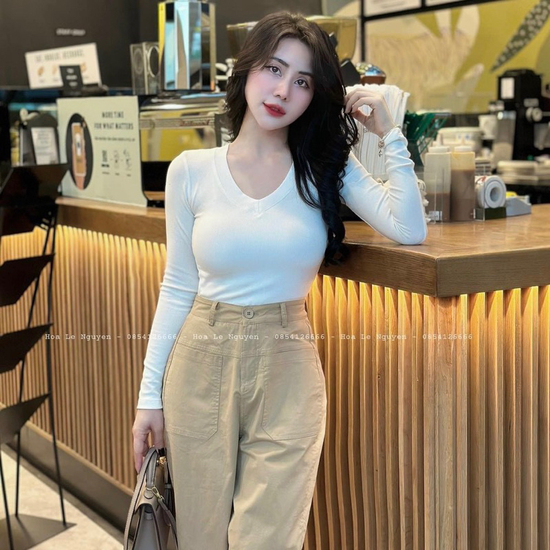 Áo Thun Nữ Thời Trang Nữ Ôm Body Cổ Tim Tay Dài Thun Co Dãn Năng Động Thoải mái