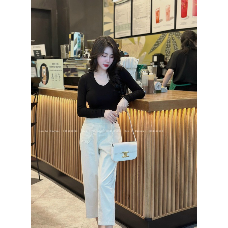Áo Thun Nữ Thời Trang Nữ Ôm Body Cổ Tim Tay Dài Thun Co Dãn Năng Động Thoải mái