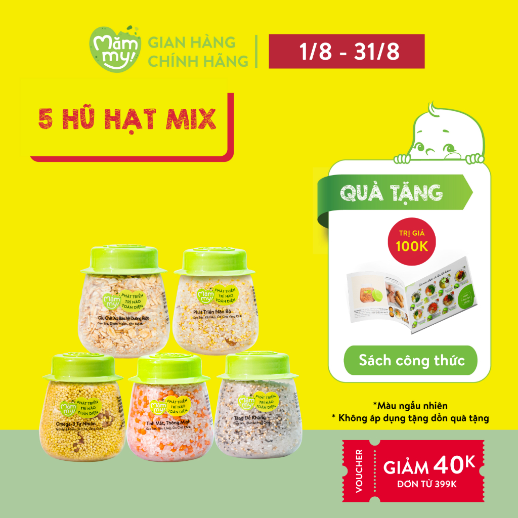 Hạt mix Mămmy nấu cháo bổ sung Vitamin B bé ăn ngon Gạo sữa, Hạt diêm mạch Quinoa, Đậu lăng đỏ, hũ 135g