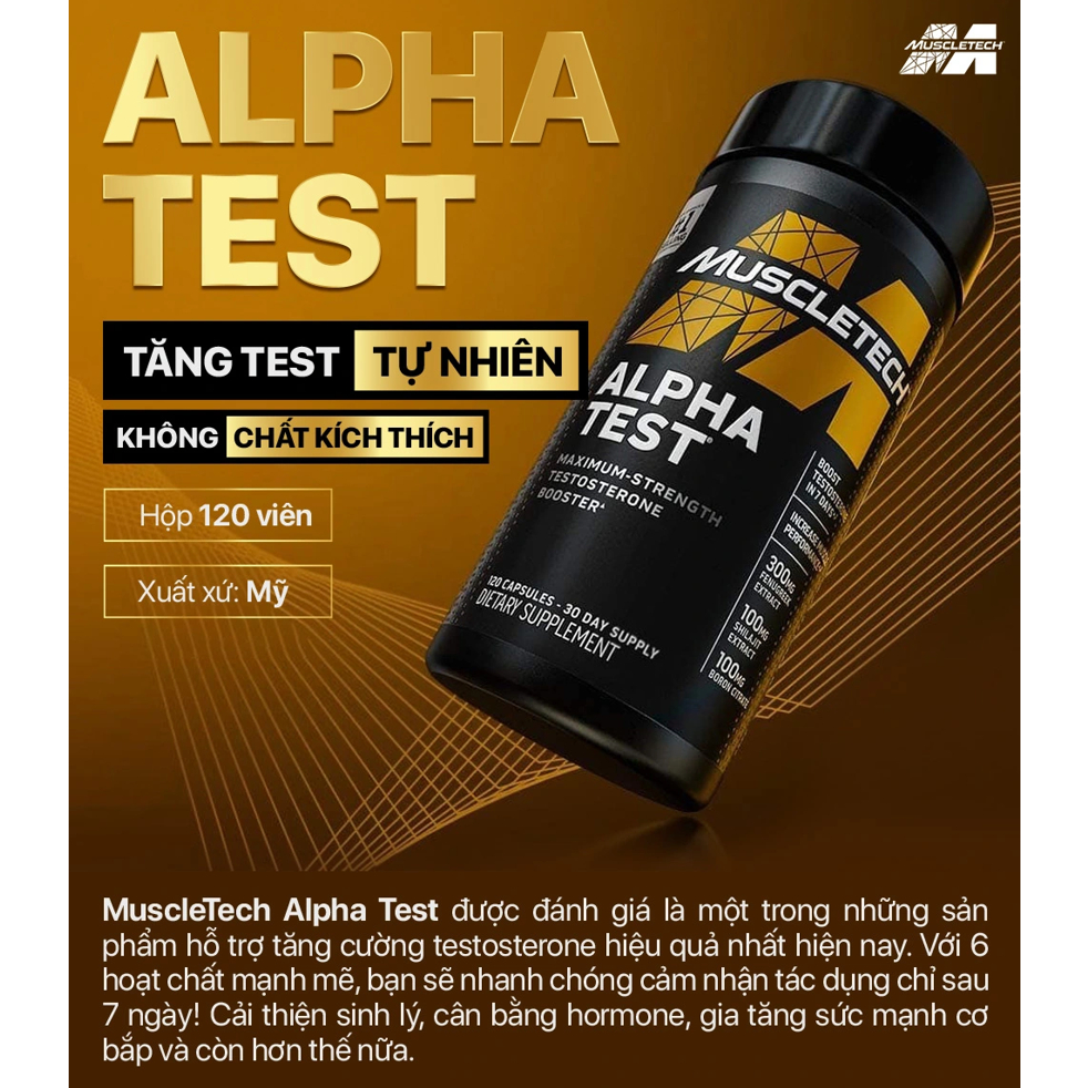 Viên uống Muscletech Alpha Test | Maximum Strength Testosteron Booster (120 viên) nhập khẩu Mỹ - Gymstore
