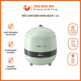   Chính hãng  Nồi Cơm Điện Mini BEAR Đa Năng 1.2L Lòng Nồi 0,3L Với 8 Chế Độ Nấu - Cáo Đeo Nơ 