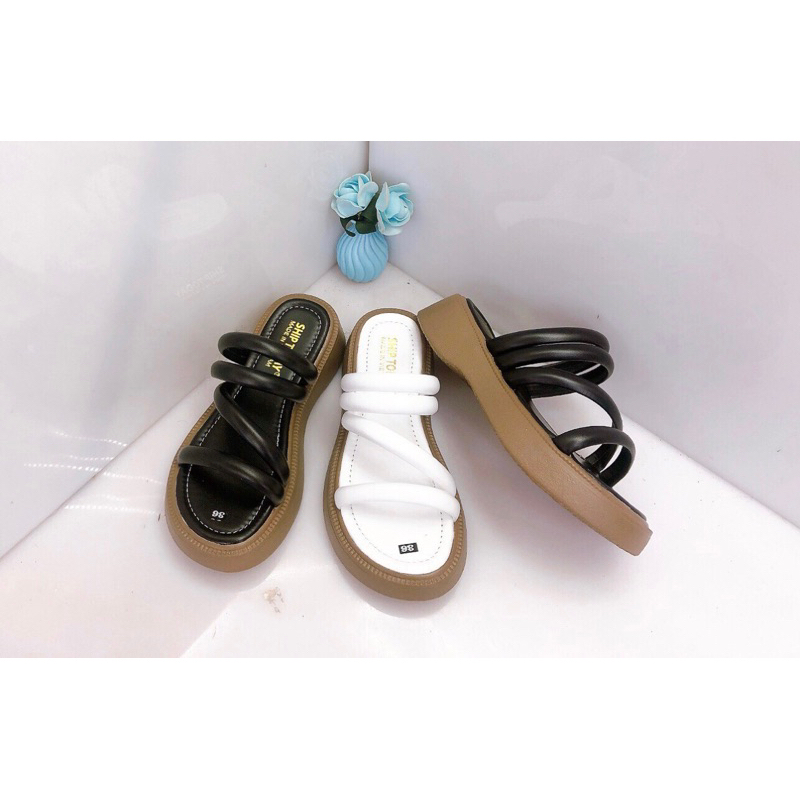 Dép sandal bánh mì đế xuồng quai chéo 5 phân đế cao su.