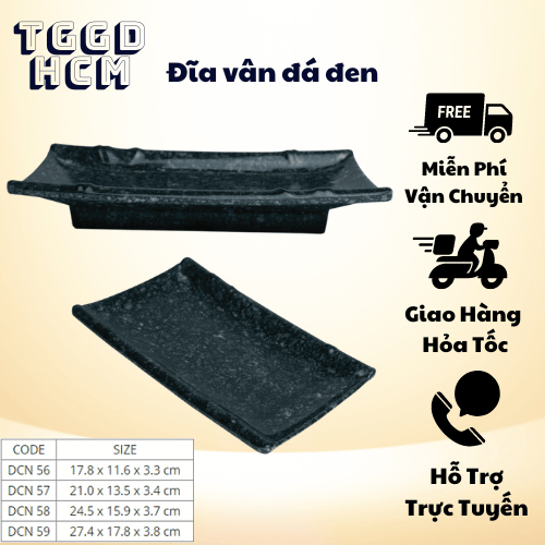 Đĩa nhựa vân đá- đĩa kiểu vân đá - đĩa vân đá đen nhựa melamine cao cấp- DCN