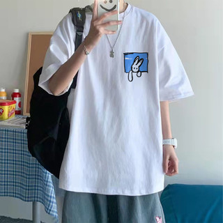 Áo thun form rộng tay lỡ nam nữ chất thun cotton mềm thoáng mát, áo phông unisex cổ tròn thời trang mẫu Thỏ cửa sổ