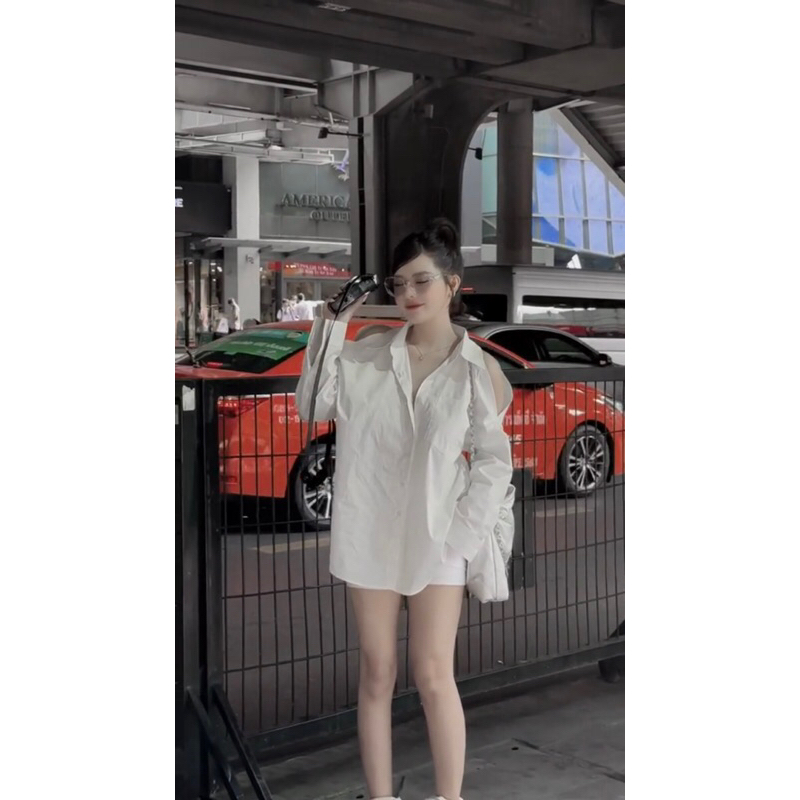 Áo sơ mi trắng khoét vai MPB from dấu quần / ginastore